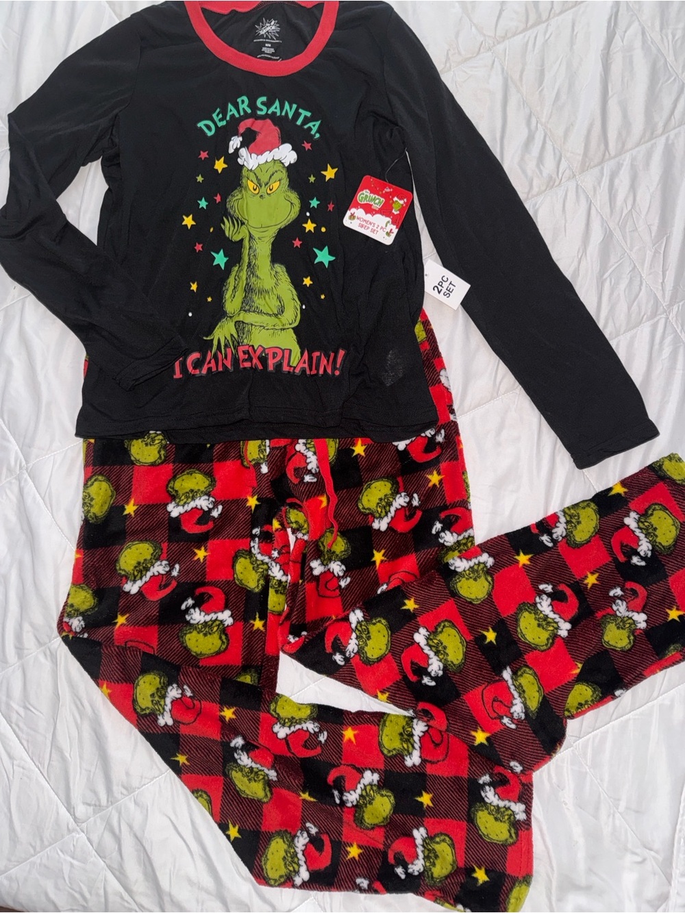 Holiday Grinch Women's Pajama Set - Black & Red Plaid